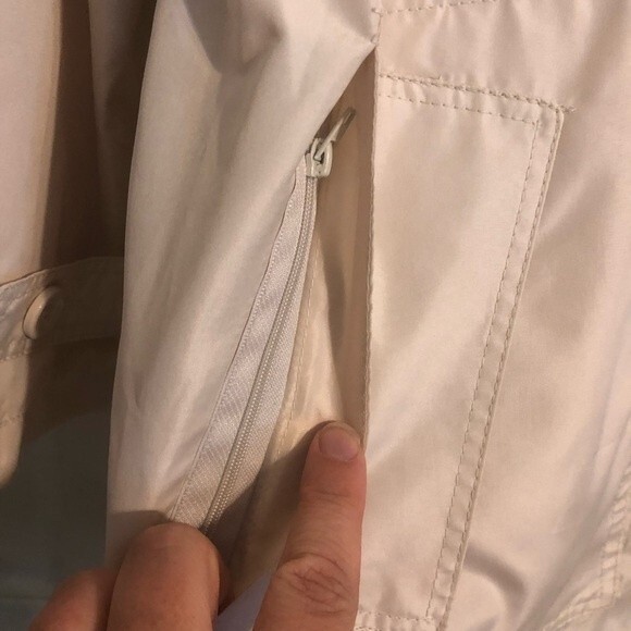KORET Large Cream Ivory Windbreaker Lightweight Jacket Coat Hooded Button Up - Picture 2 of 9